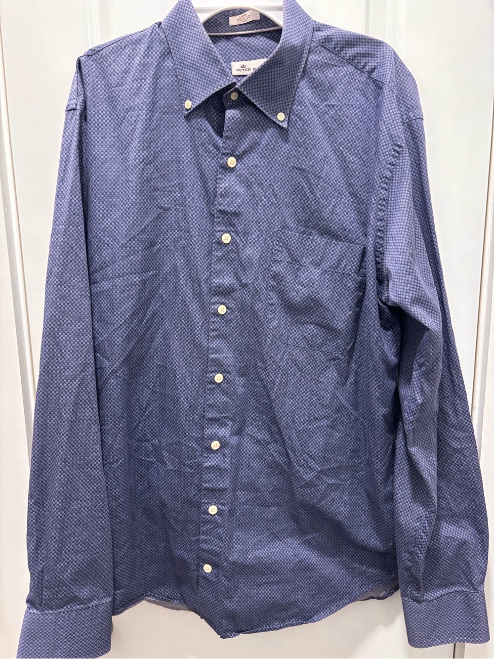 Peter Millar Blue Micro-Pattern Button-Down Dress Shirt